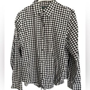 LAUREN RALPH LAUREN Black and White Houndstooth Wrinkle Free Button Down LARGE